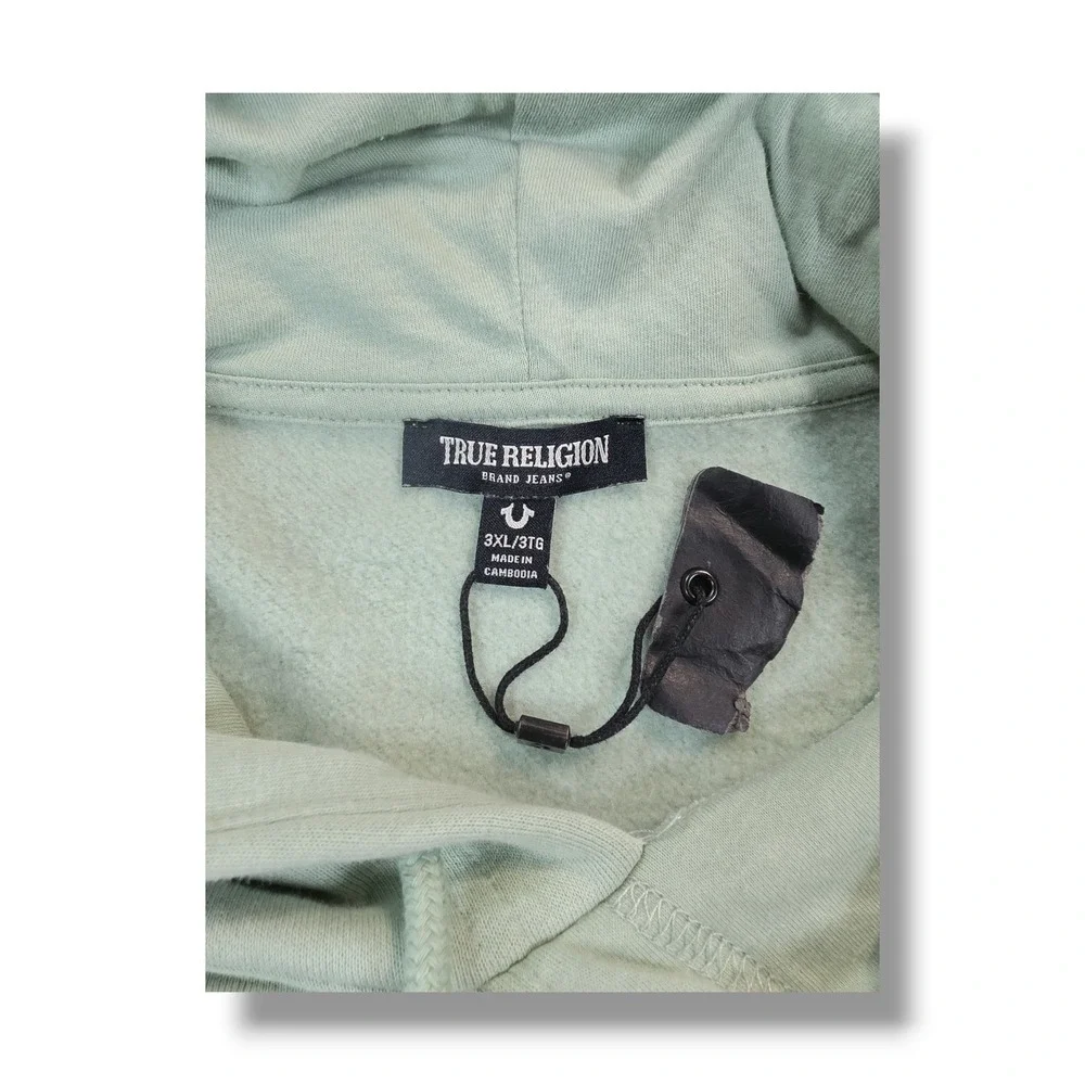 True Religion Logo Pullover Drawstring Mint‎ Green Hoodie Men's 3XL Fits 2XL